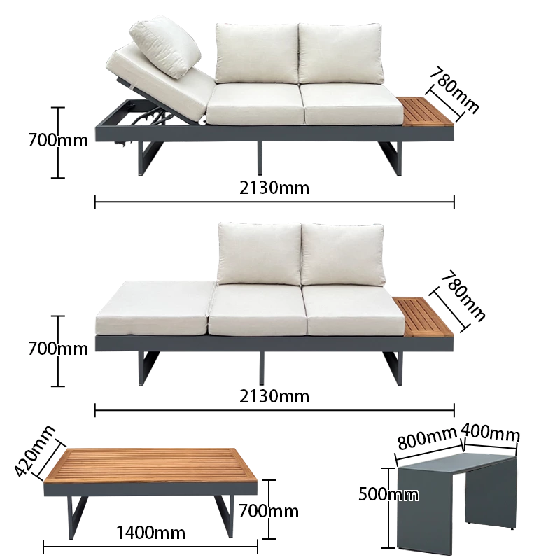 Teak Wood Aluminum Frame Garden Sofa