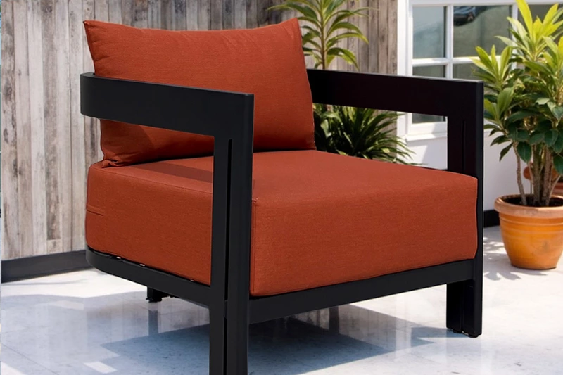 RH Red Fabric Aluminum Sofa