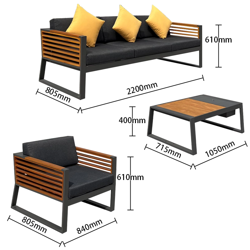 Black Outdoor Aluminum Sofa