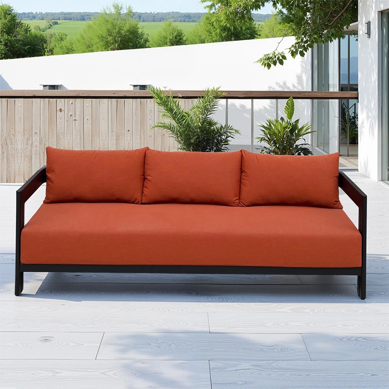 RH Red Fabric Aluminum Sofa