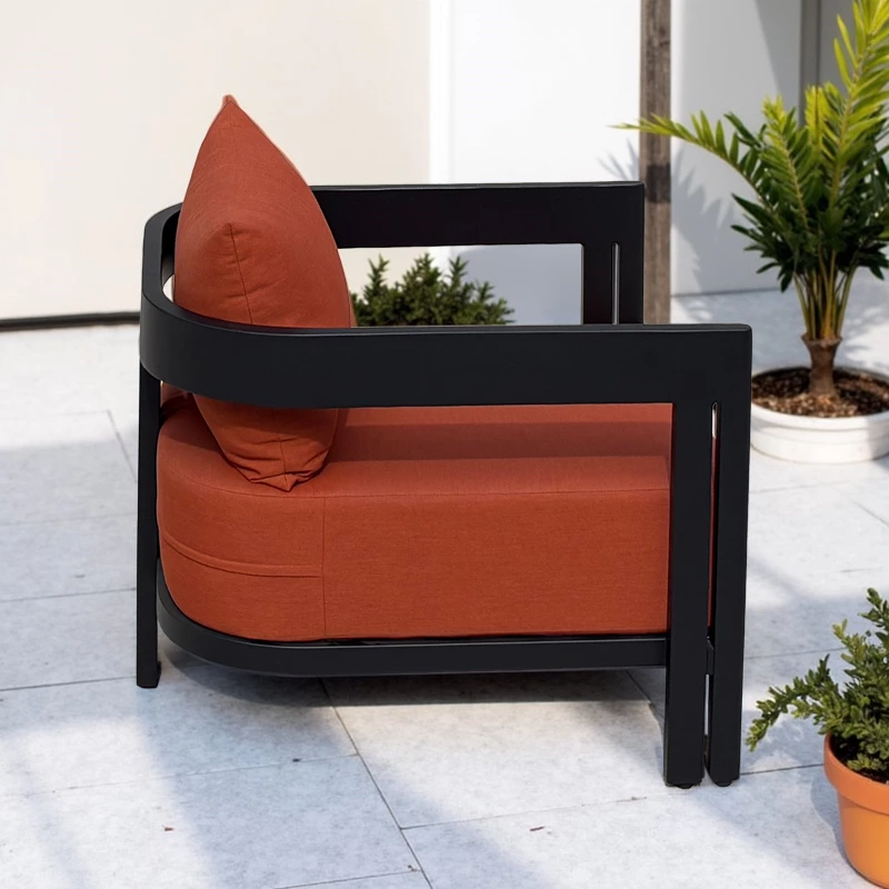 RH Red Fabric Aluminum Sofa