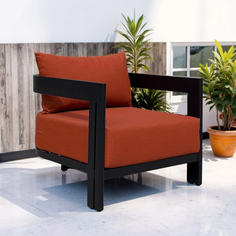 RH Red Fabric Aluminum Sofa