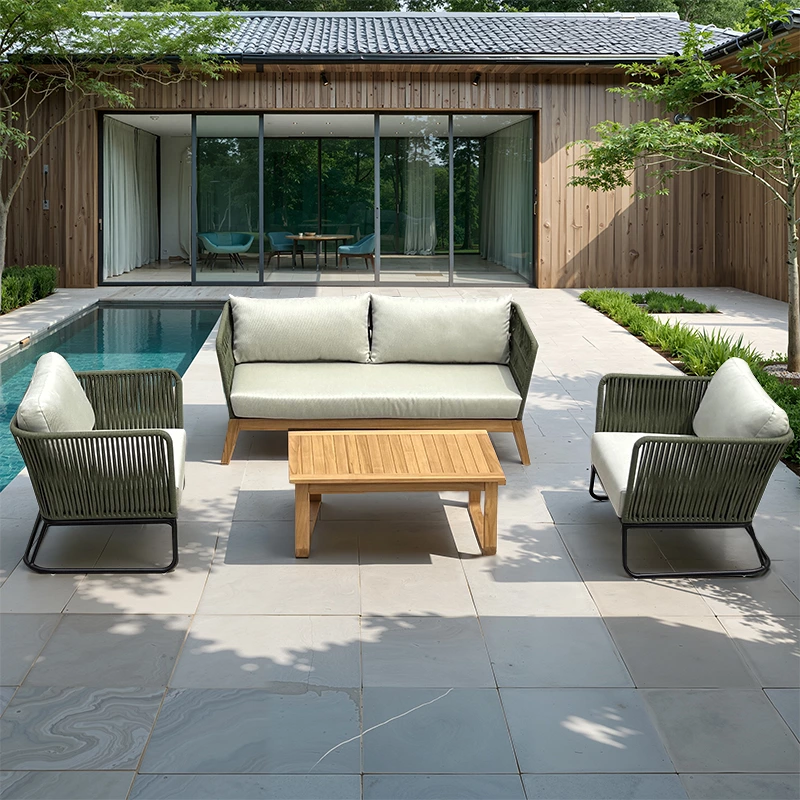 Teak Wood Rope Frame Sofa Set