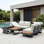 Teak Wood Aluminum Frame Garden Sofa